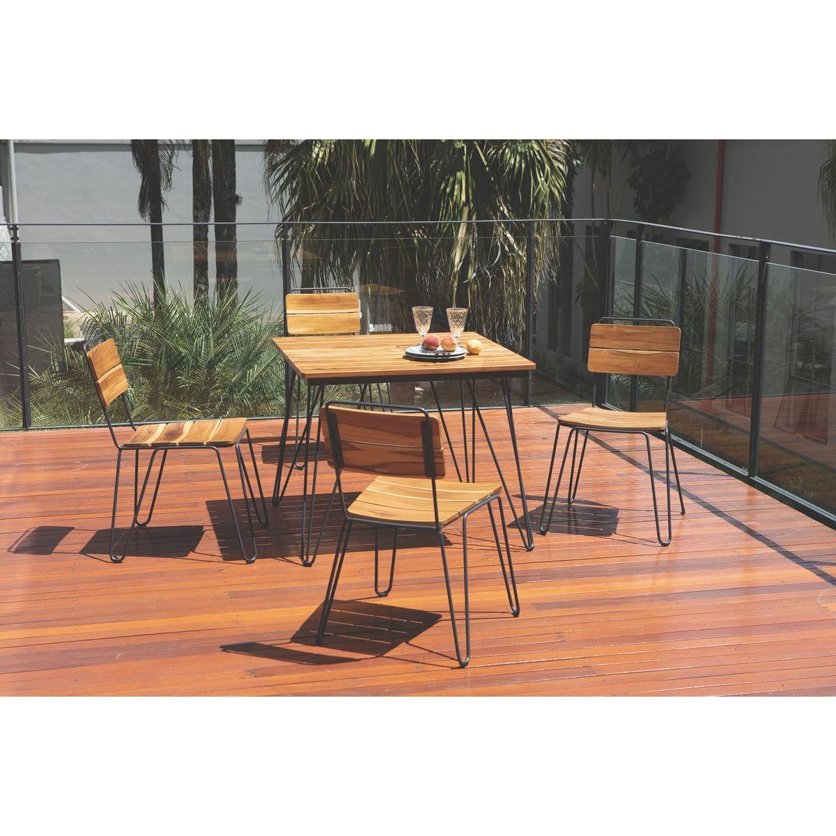 Mesa Quadrada 88 x 88 x 75 cm Tramontina Tarsila em Madeira Teca com Estrutura em Aço Carbono e Acabamento Ecoclear Grafite