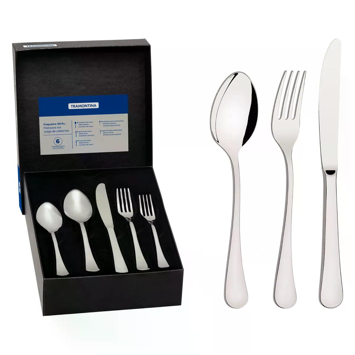 Faqueiro Tramontina Zurique Aço Inox 30 Peças com Facas de Mesa Forjadas