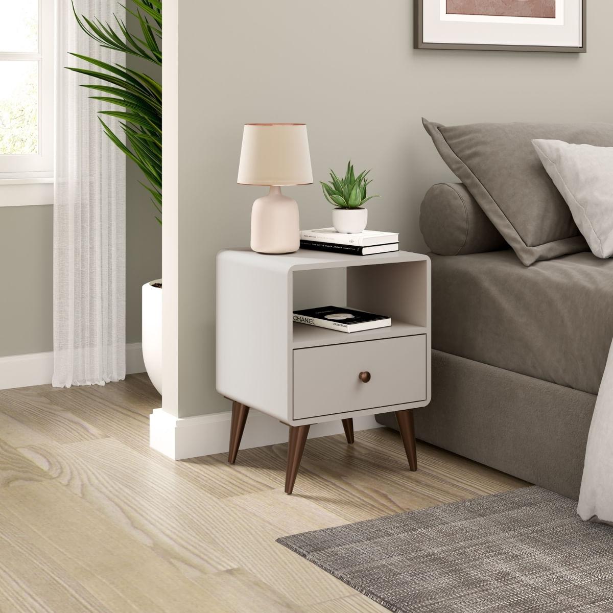 Mesa de Cabeceira 1 Gaveta Curve Off White 45x40x58cm Movelbento