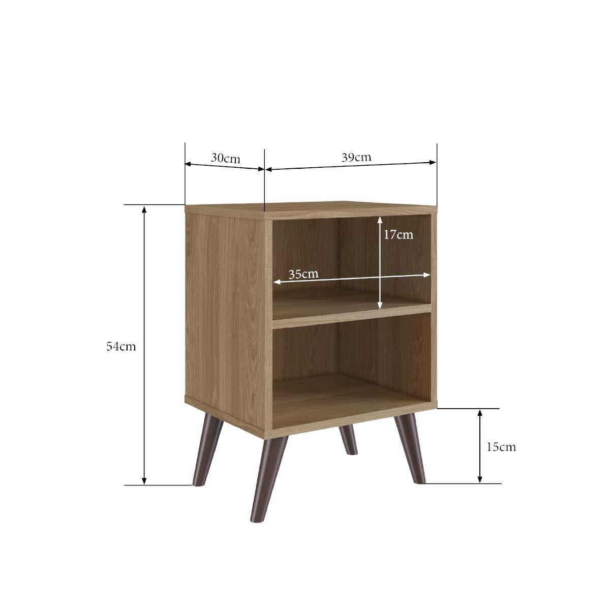 Mesa de Cabeceira Retrô com Prateleira em MDP Oak Completa Móveis
