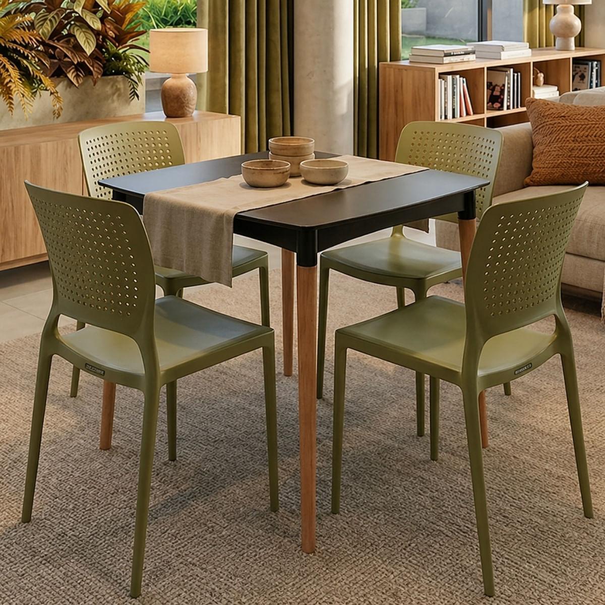 Mesa Diana Preta Tramontina 70cm em Polipropileno com Pernas de Madeira Natural
