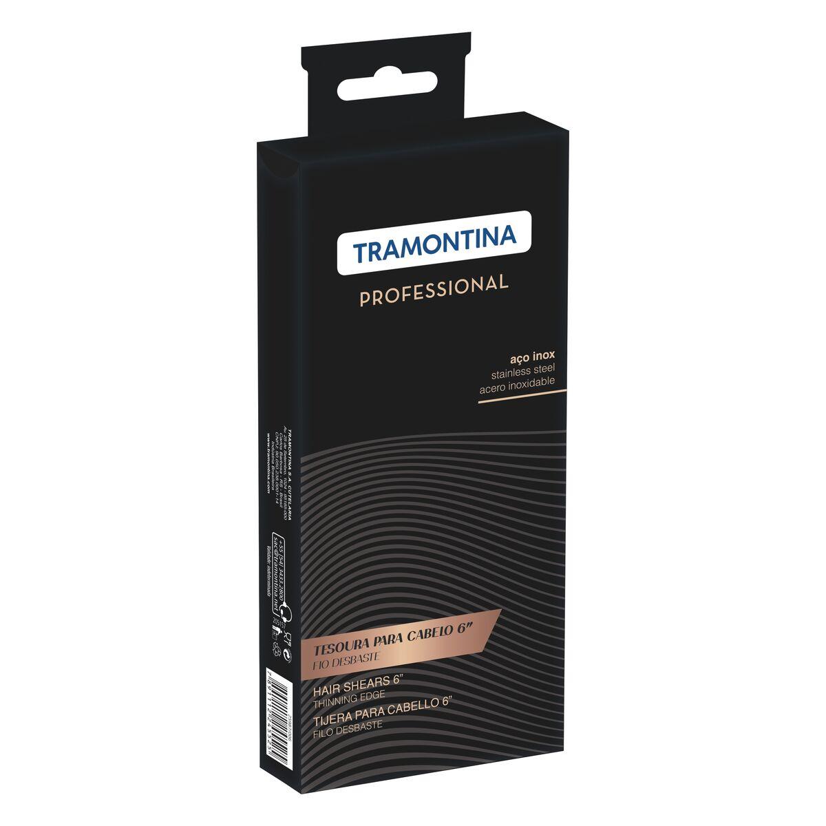 Tesoura para Cabelo Tramontina em Aço Inox com Fio Desbaste e Apoio Fixo para Dedo 6"