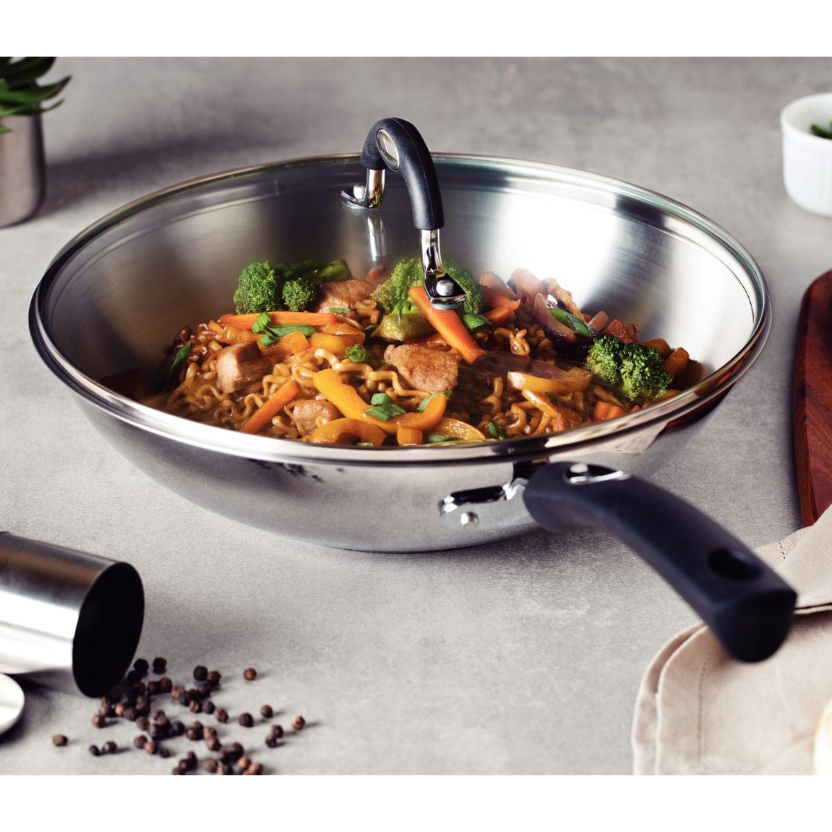 Wok Tramontina Astro Silicone 28cm 3,3L em Aço Inox Fundo Triplo Indução