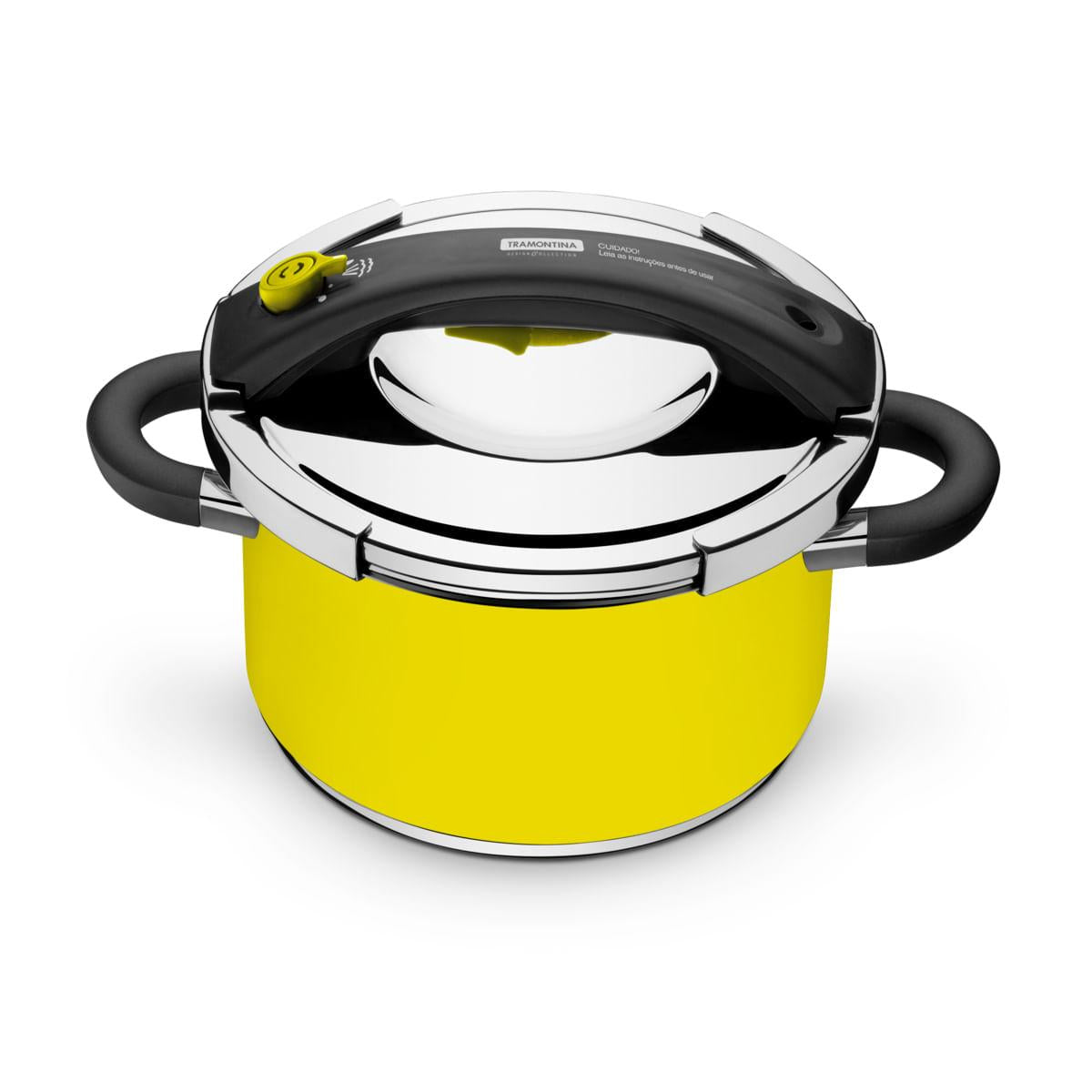Panela de Pressão Tramontina Amarela em Aço Inox Fundo Triplo 24 cm 6 Litros 62518248