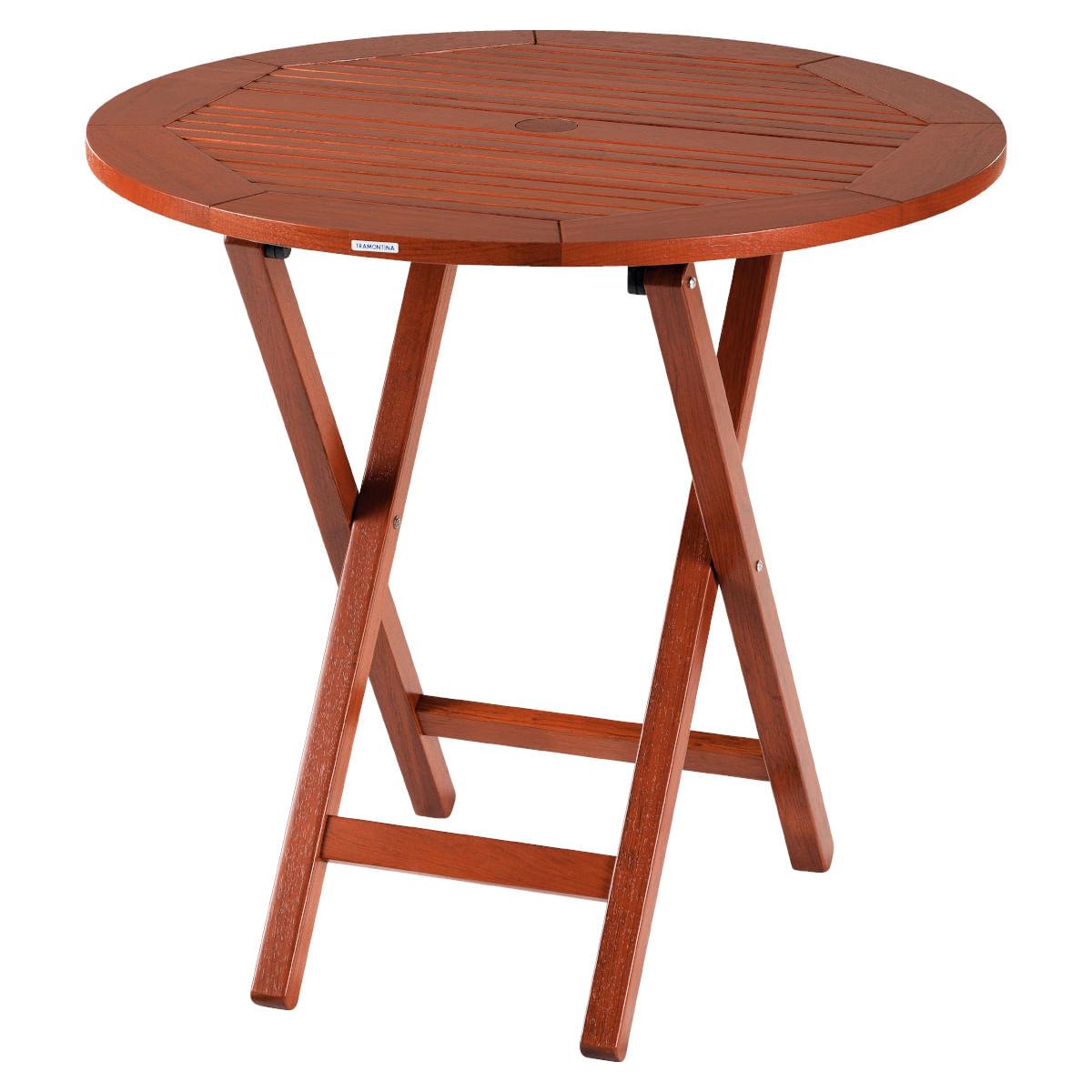 Mesa de Madeira Tramontina Redonda 80 cm Dobrável em Jatobá com Eco Blindage 4 Lugares