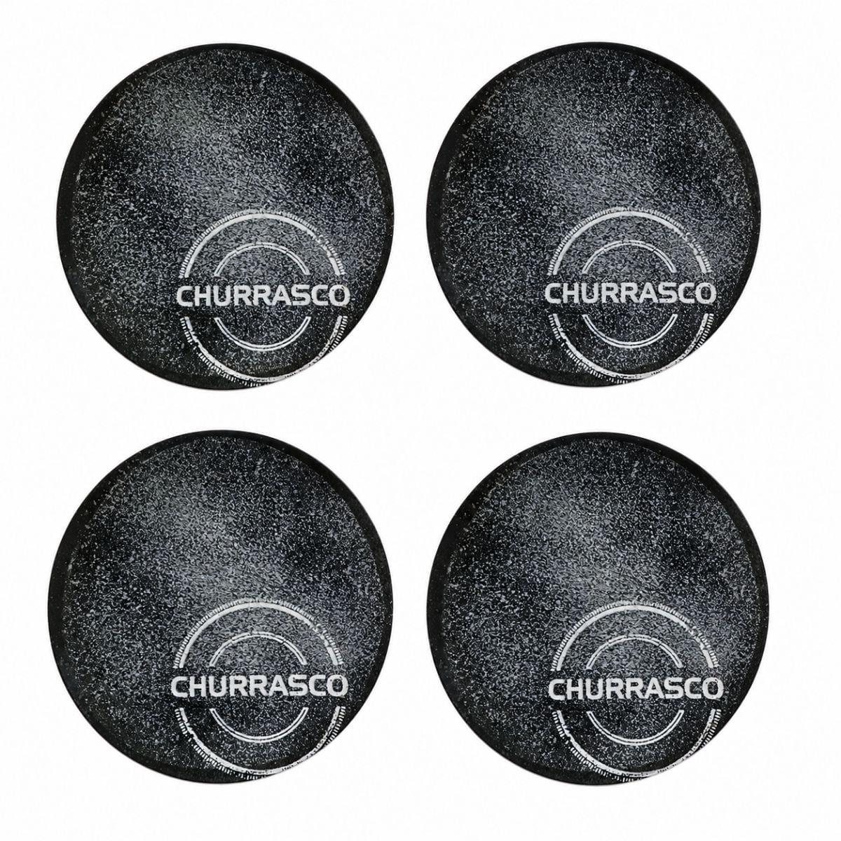 Kit Prato Raso Tramontina Churrasco Carbon em Porcelana 25 cm 4 Peças