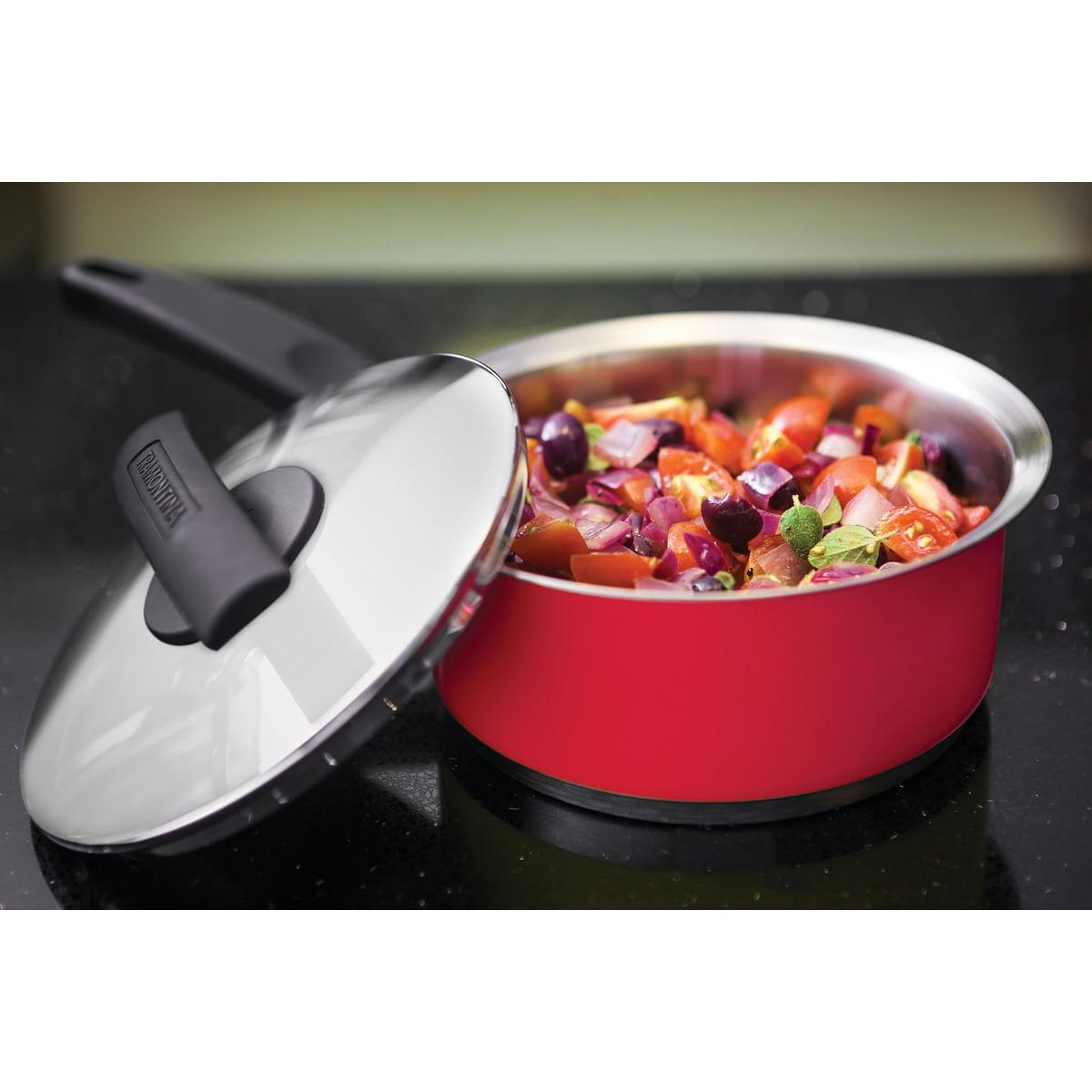 Jogo de Panelas Tramontina Duo Color Vermelho em Aço Inox Fundo Triplo 5 Peças 65380016