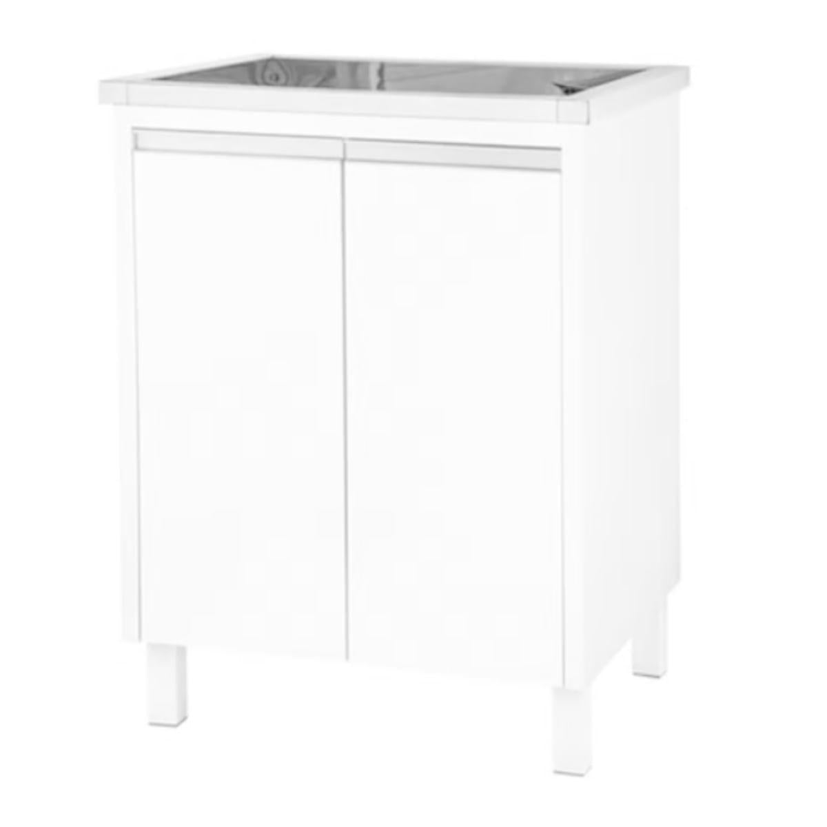 Tanque Inox 35 L Alto Brilho com Gabinete em MDF Branco 63 x 51,5 x 85,2 cm Docol