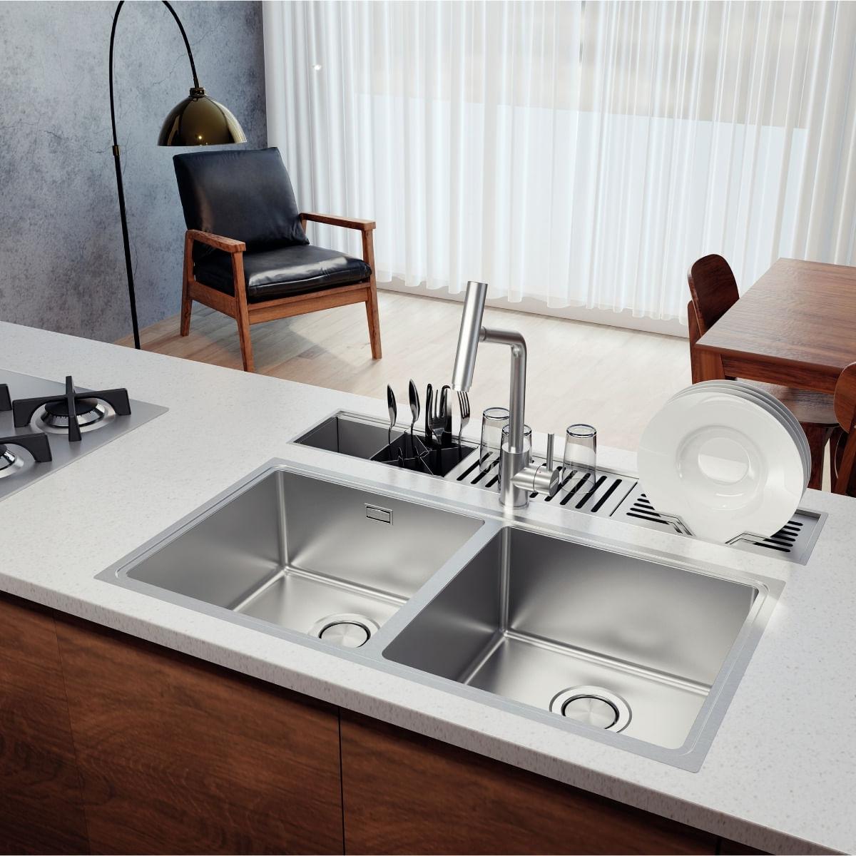 Cuba Tramontina Quadrum 2C 40 Aço Inox 89x46 cm Acetinado Outlet
