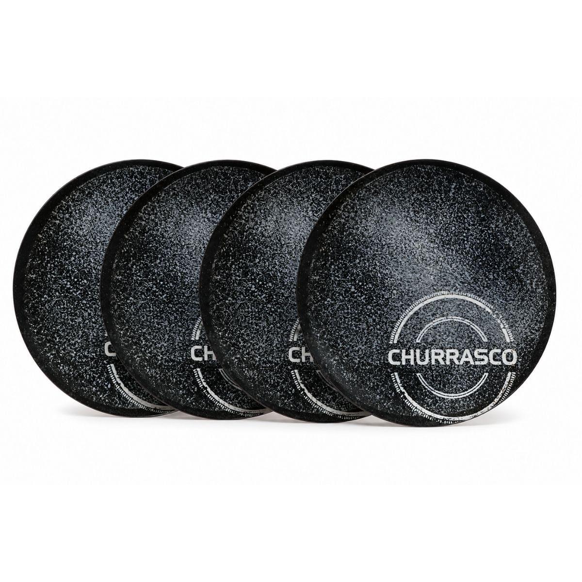 Kit Prato Raso Tramontina Churrasco Carbon em Porcelana 25 cm 4 Peças