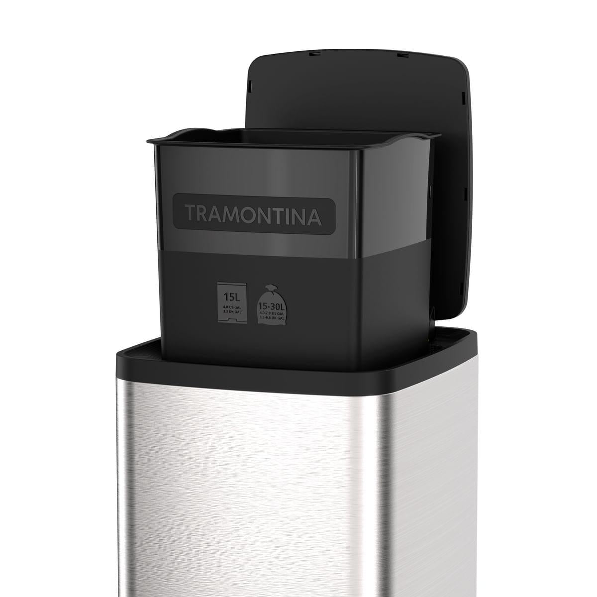 Lixeira Tramontina Octos 15 Litros em Aço Inox com Balde Removível e Pedal OUTLET