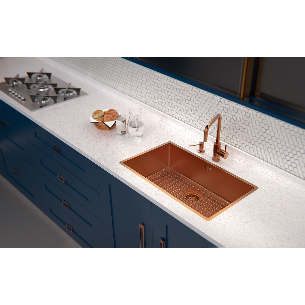Cuba Tramontina Quadrum 70 em Aço Inox com Revestimento PVD Rose Gold 70 x 40 cm OUTLET