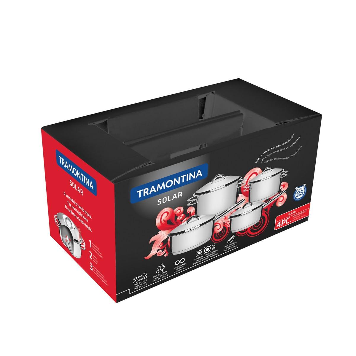 Jogo de Panelas Tramontina Solar em Aço Inox com Fundo Triplo 4 Peças