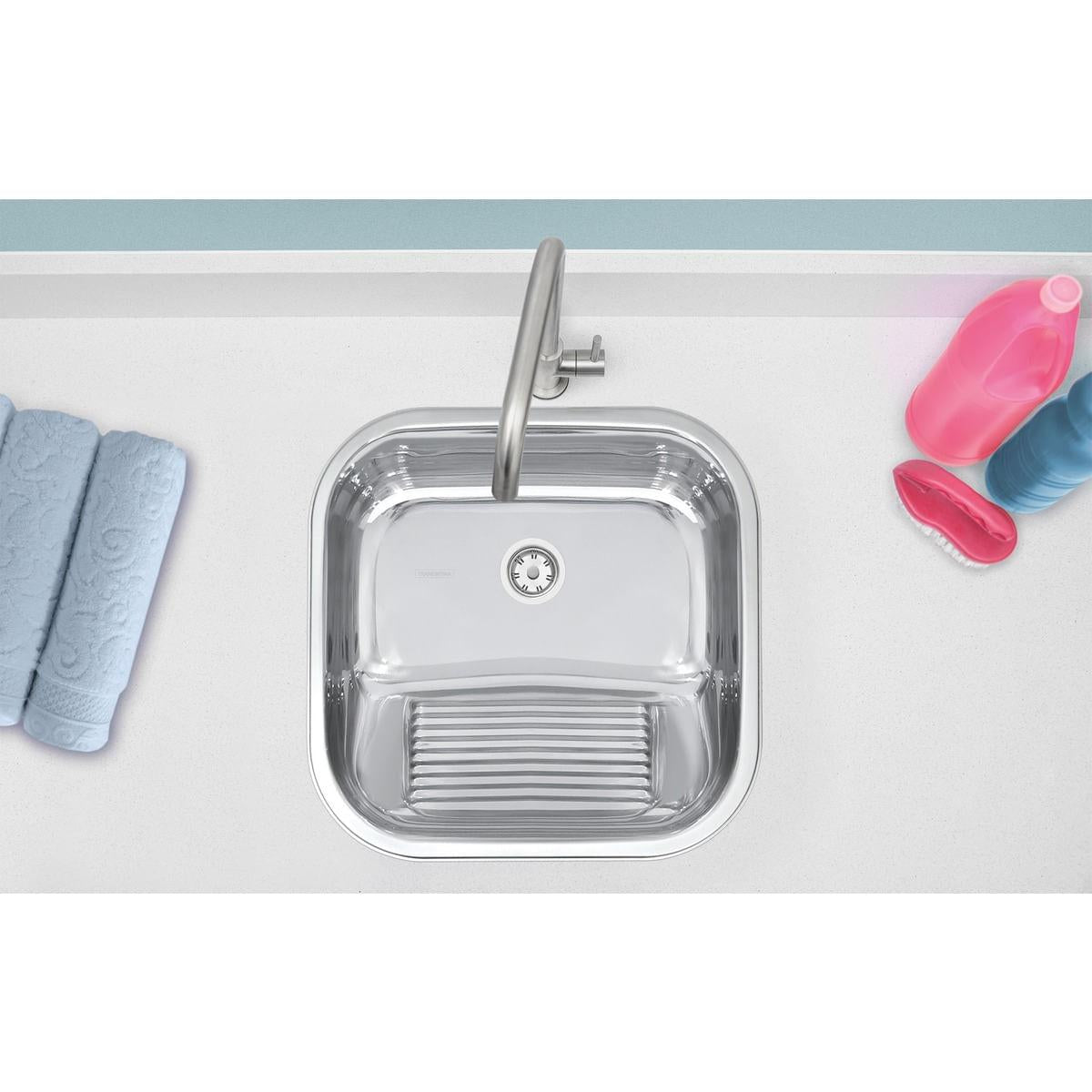 Tanque Tramontina Hera 23 L em Aço Inox Polido 40 x 40 cm com Válvula OUTLET