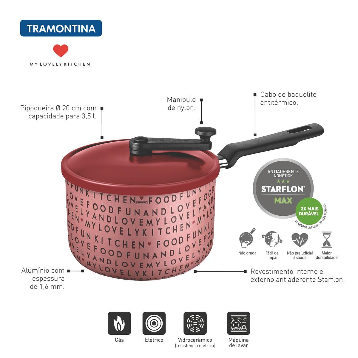 Pipoqueira Tramontina My Lovely Kitchen Rosa em Alumínio Starflon Max 20 cm 3,5 Litros