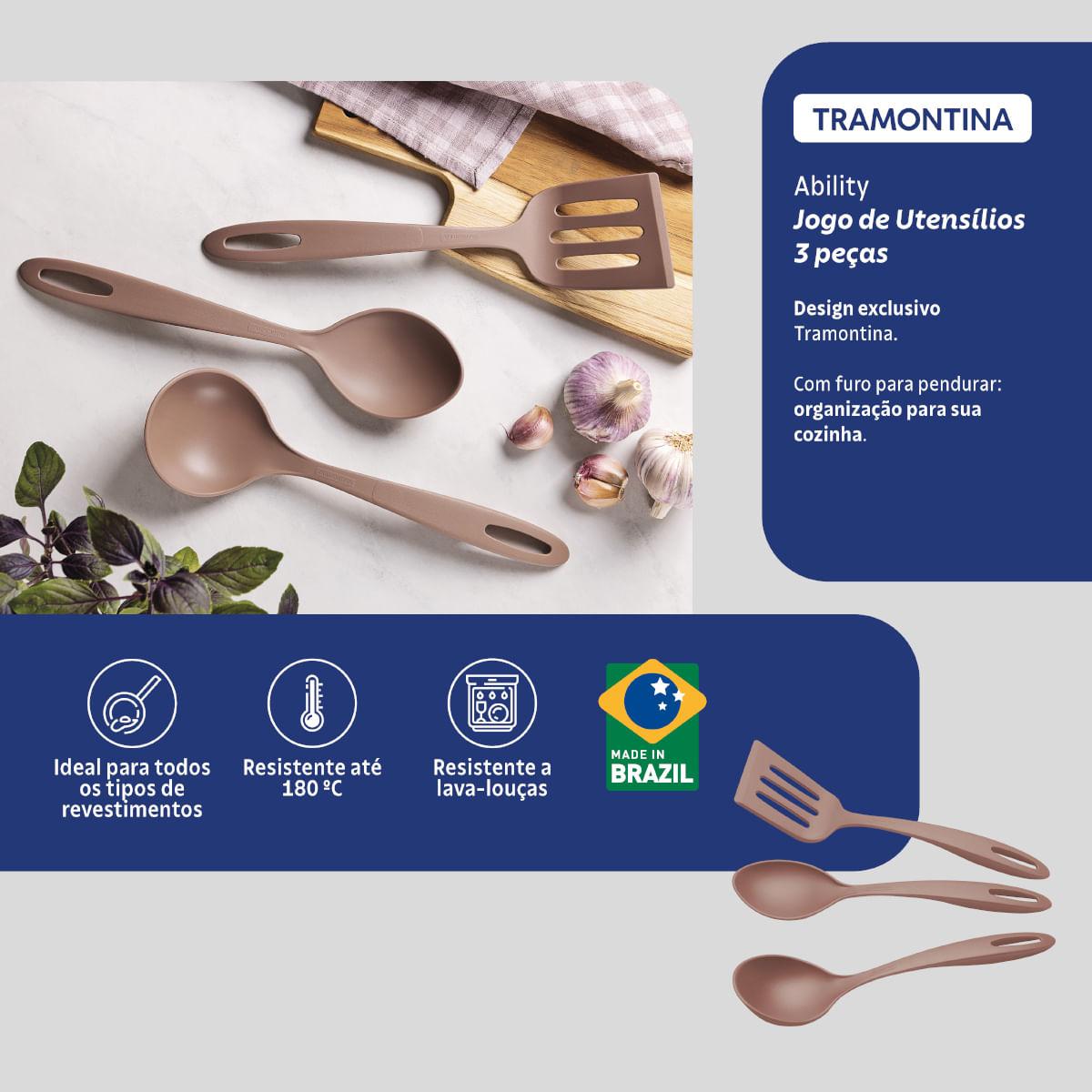 Jogo de Utensílios Tramontina Ability em Nylon Mocaccino 3 Peças