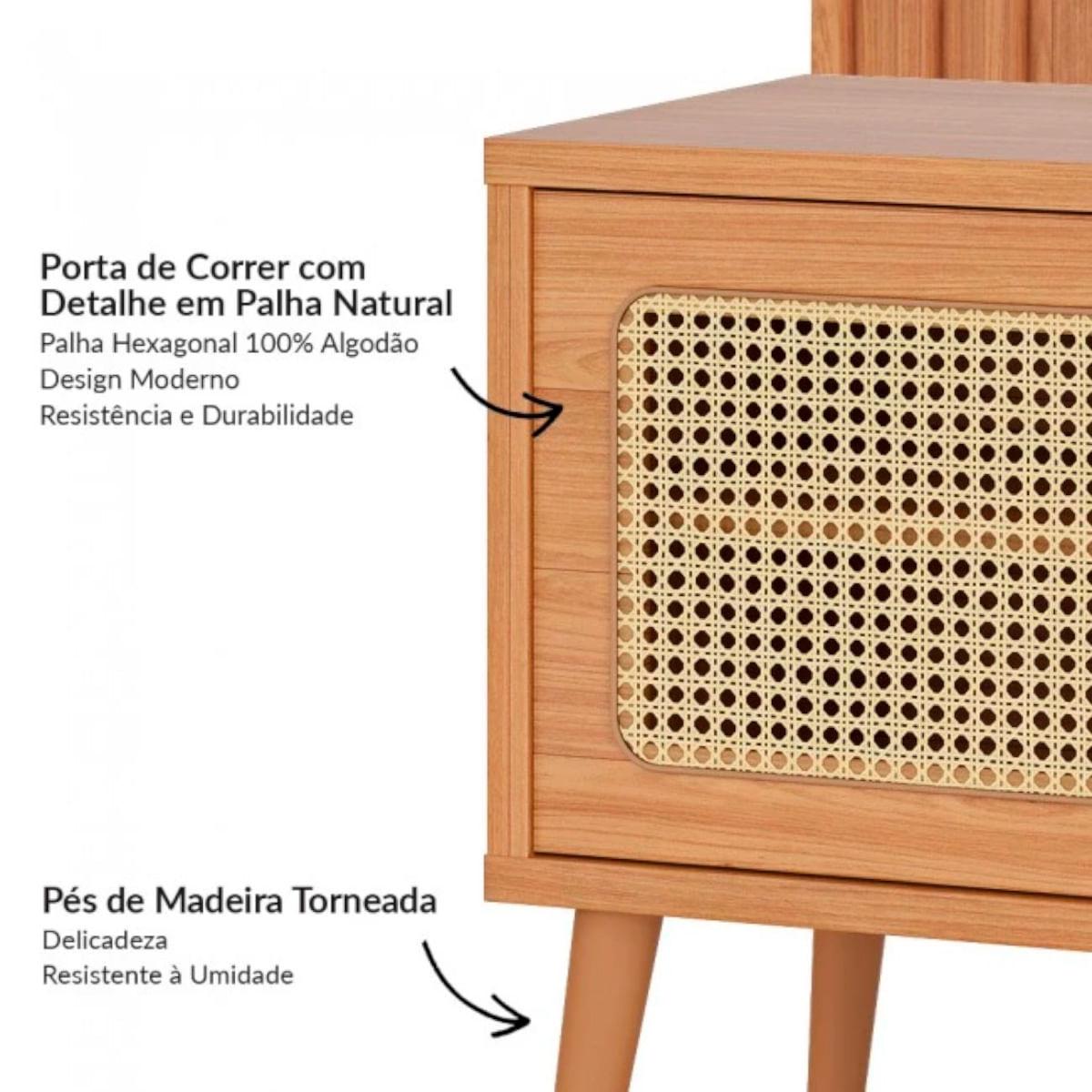 Rack com Painel para TV Até 75 Polegadas 2 Gavetas 1 Porta Ripado Freijó
