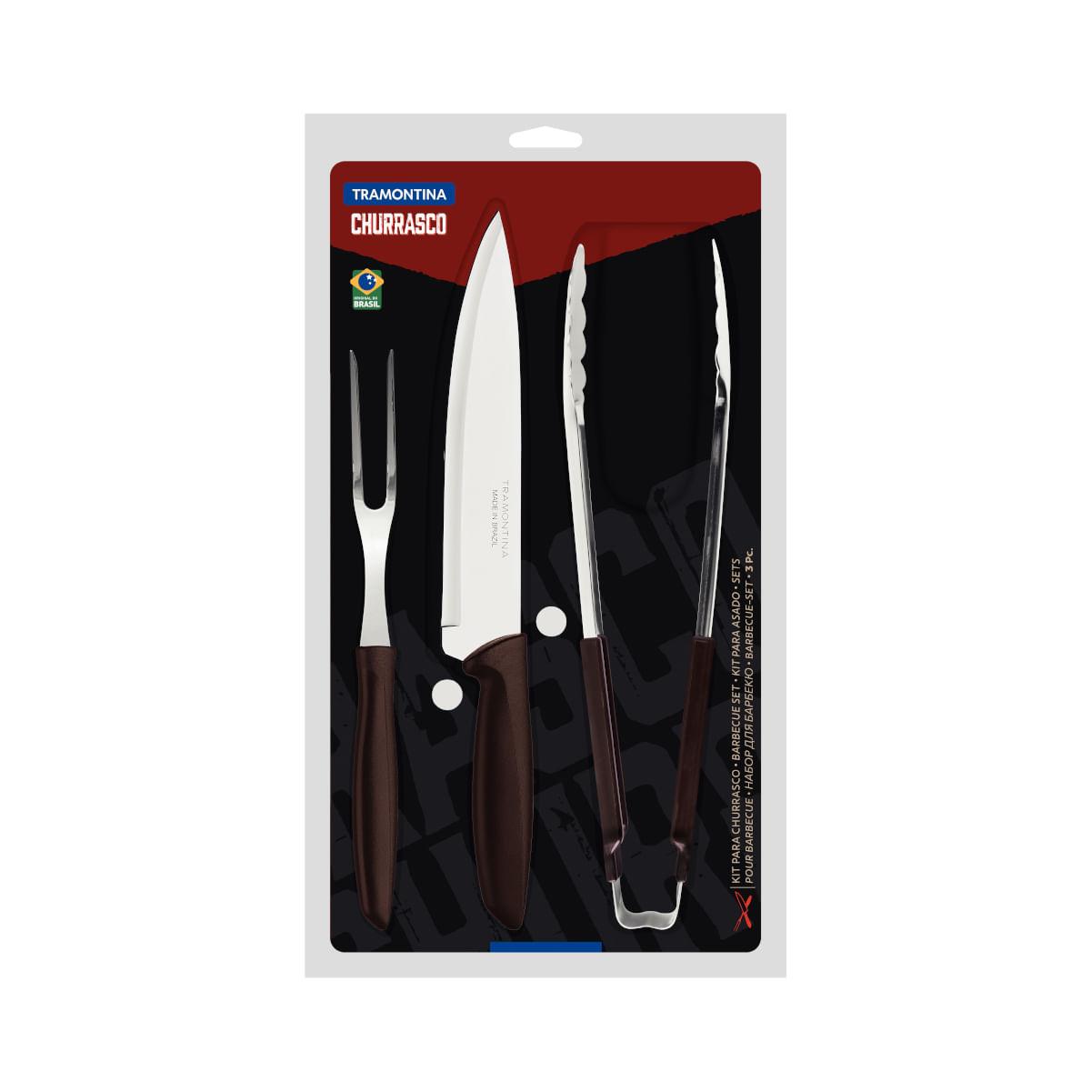 Kit para Churrasco Tramontina Plenus Aço Inox e Cabos de Polipropileno Marrom 3 Peças