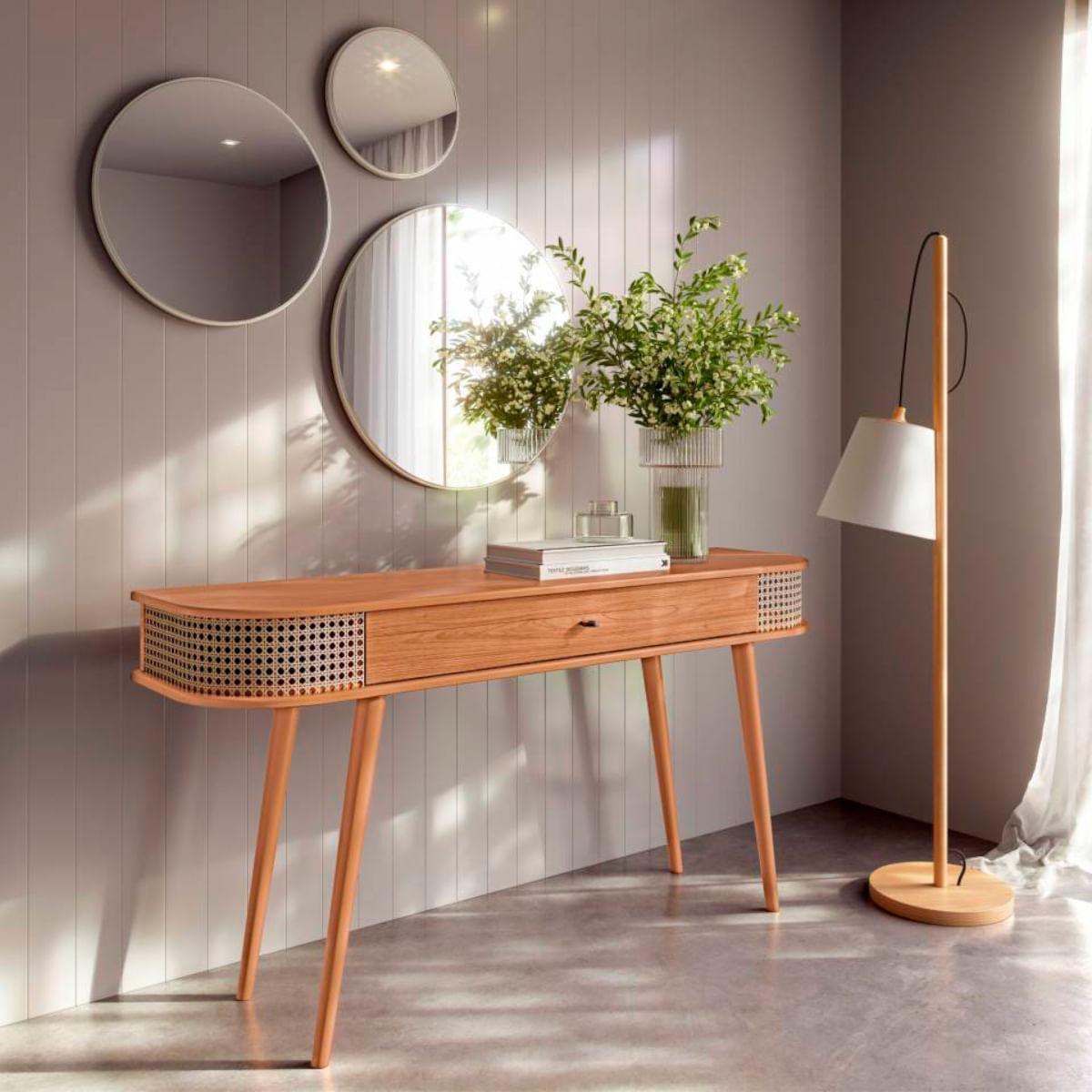 Aparador Curvo Palha Natural 140 cm com 1 Gaveta em MDF Freijó Dalla Costa