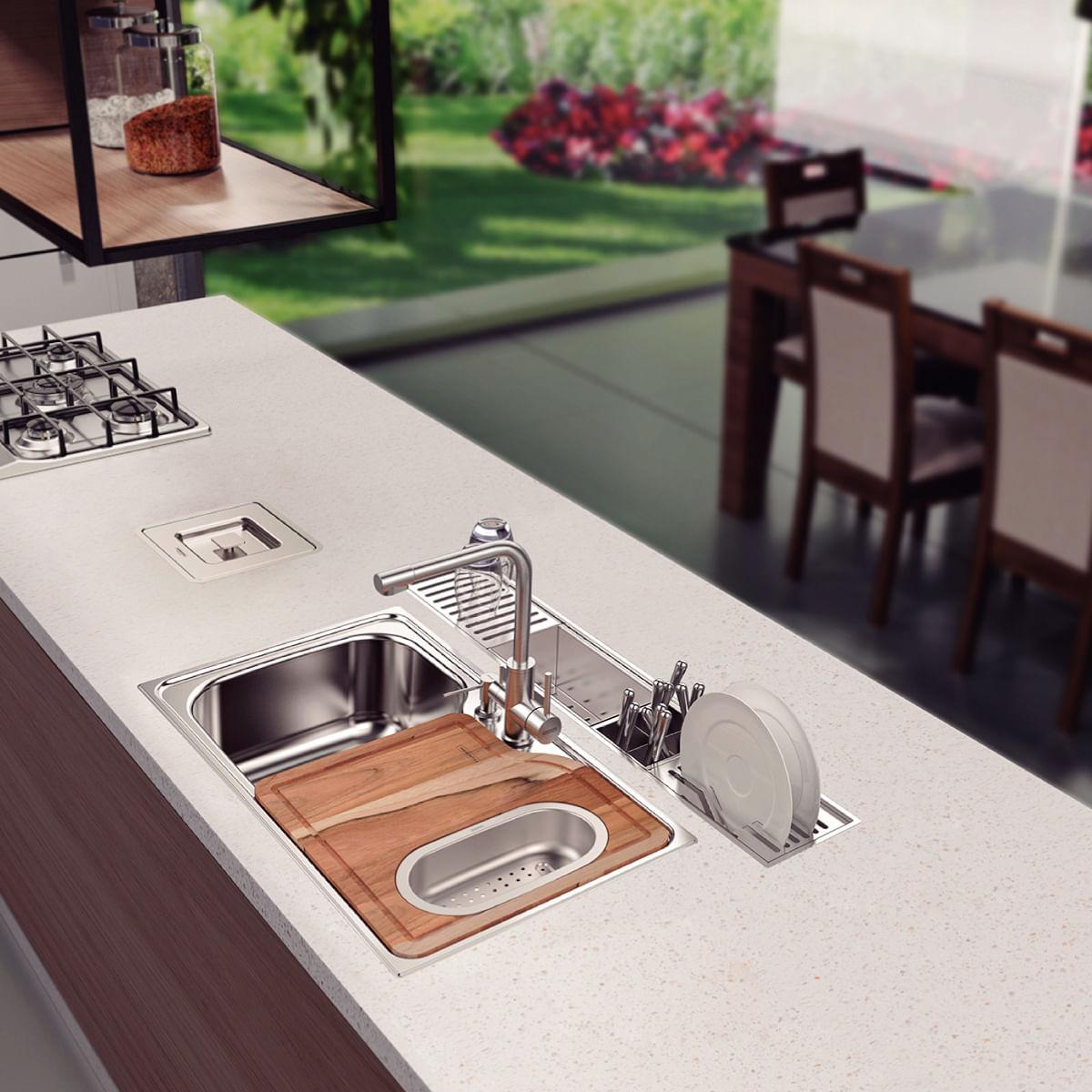 Escorredor Profundo Tramontina em Aço Inox Scotch Brite para uso no Canal Organizador 30 x 15 cm