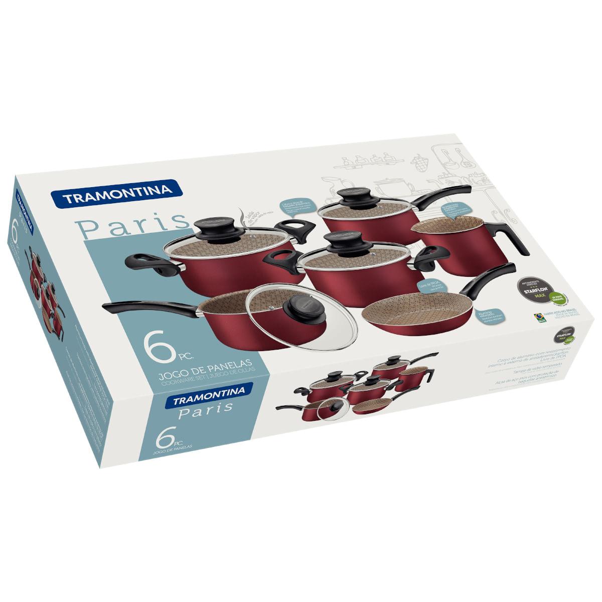 Jogo de Panelas Tramontina Paris 6 Peças Alumínio Antiaderente Starflon Max Vermelho