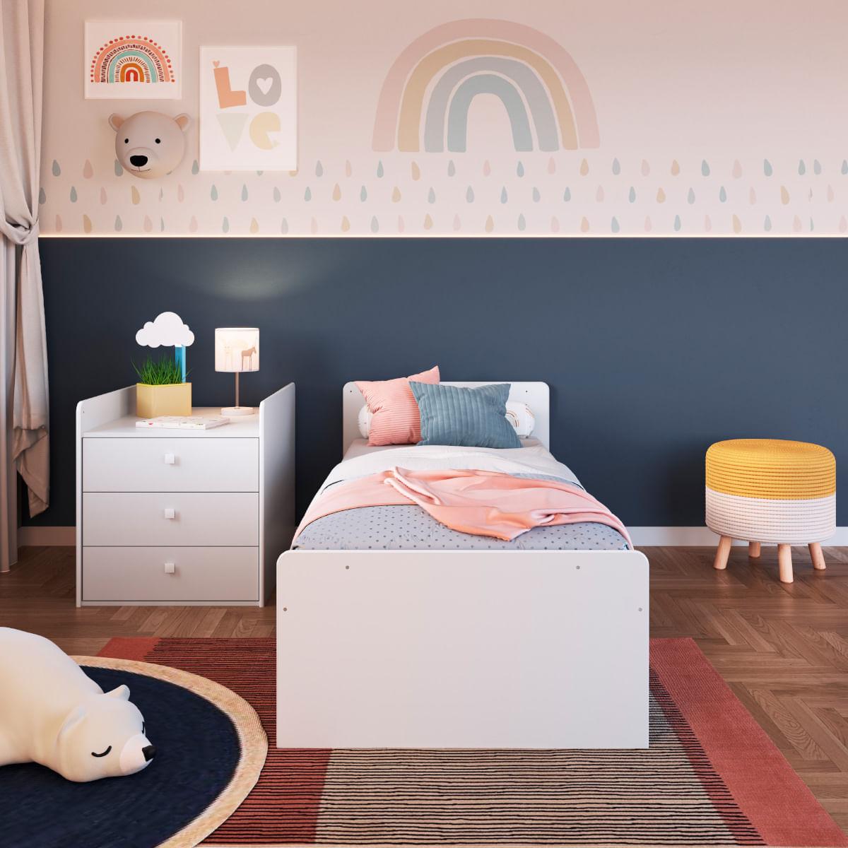 Berço Cama com Cômoda e Cama Auxiliar Branco Completa Móveis