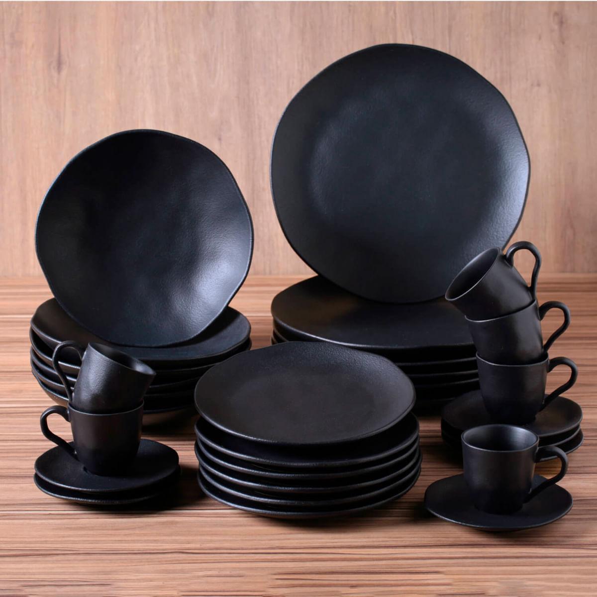 Aparelho de Jantar 20 Peças Orgânico Preto Matte Porto Brasil