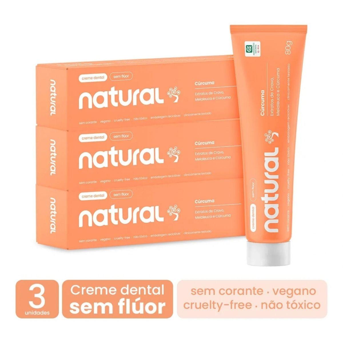 Kit 3 Pastas de Dente Naturais com Cúrcuma, Cravo e Melaleuca