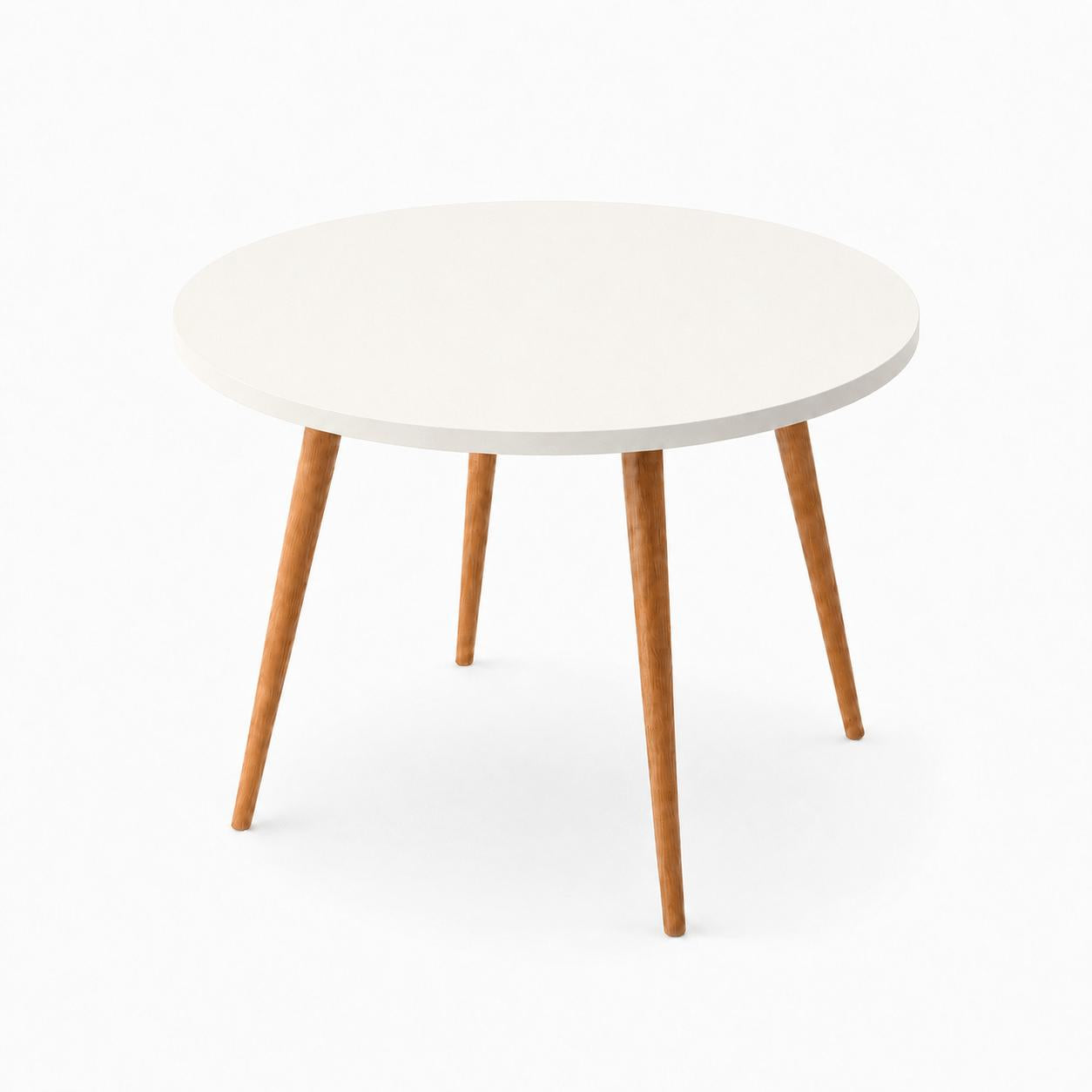 Mesa Jantar Sofia Redonda 80cm Branco Plus 18mm Pés de Madeira Natural Marin