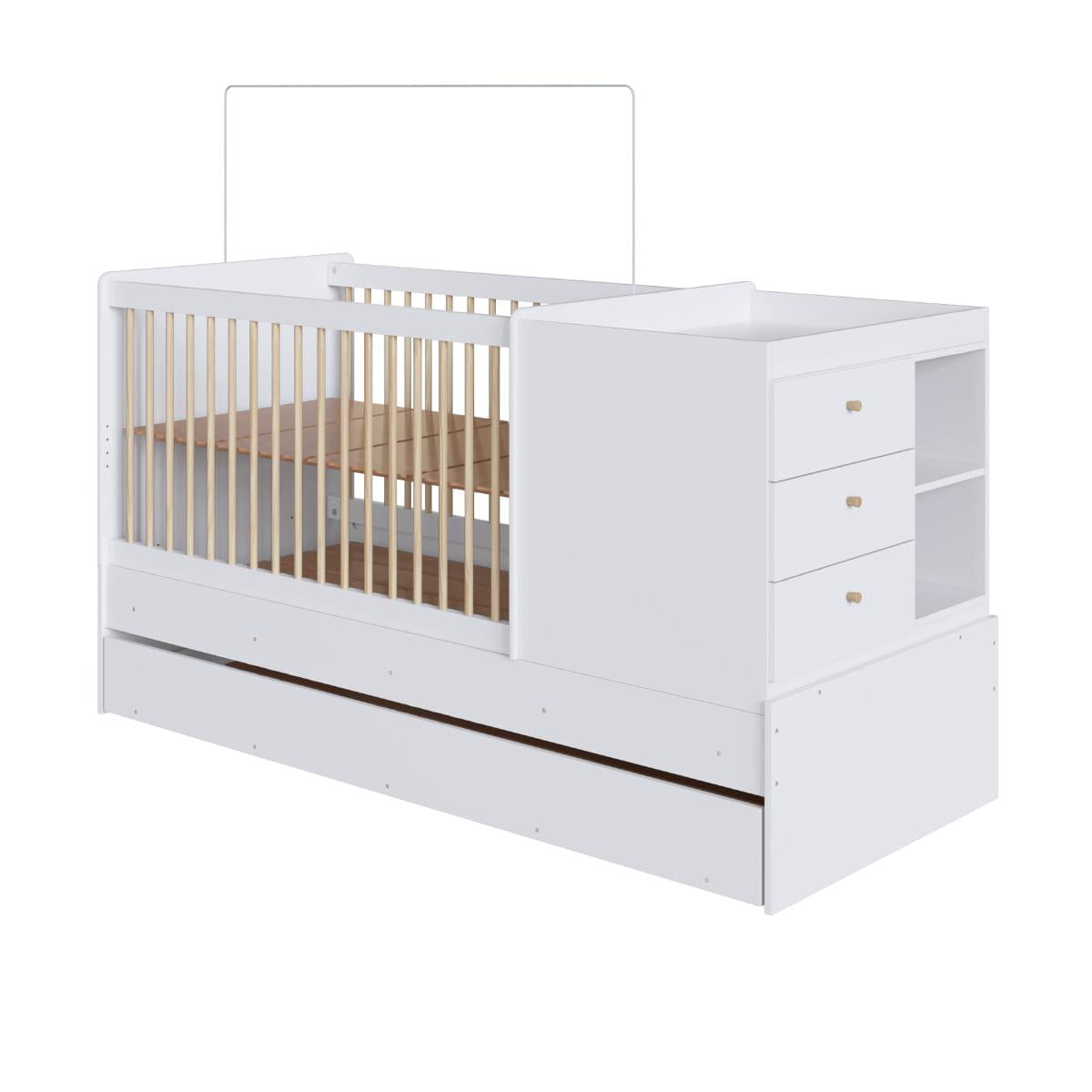 Berço Cama com Cômoda e Cama Auxiliar Branco Completa Móveis