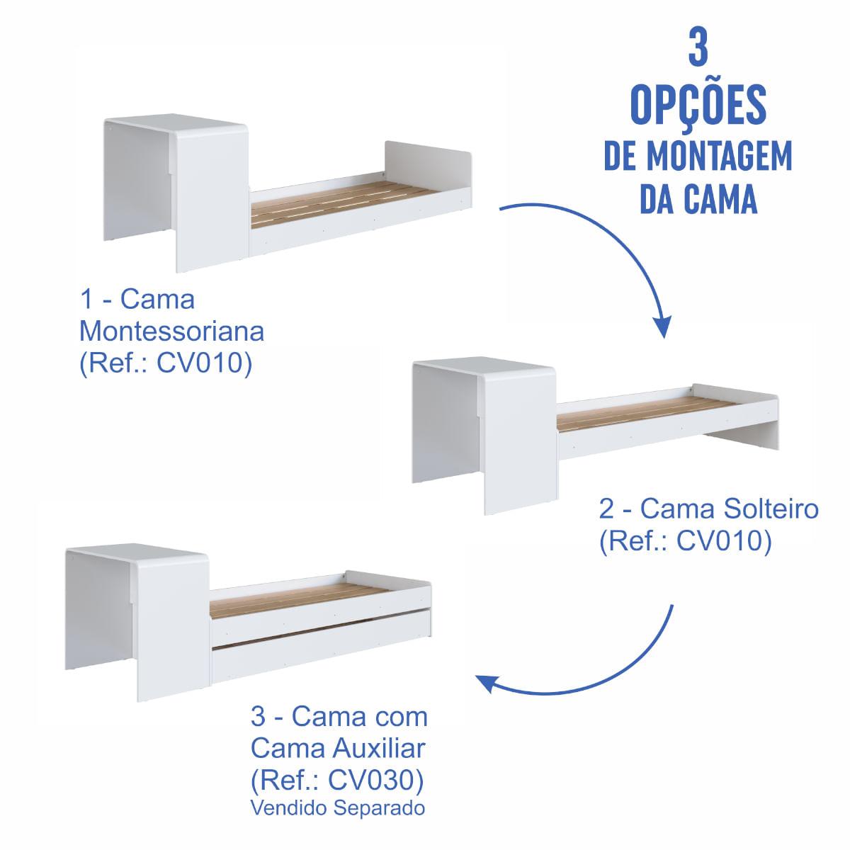 Cama Infanto Juvenil com Escrivaninha e Cama Auxiliar Solteiro Branco Completa Móveis