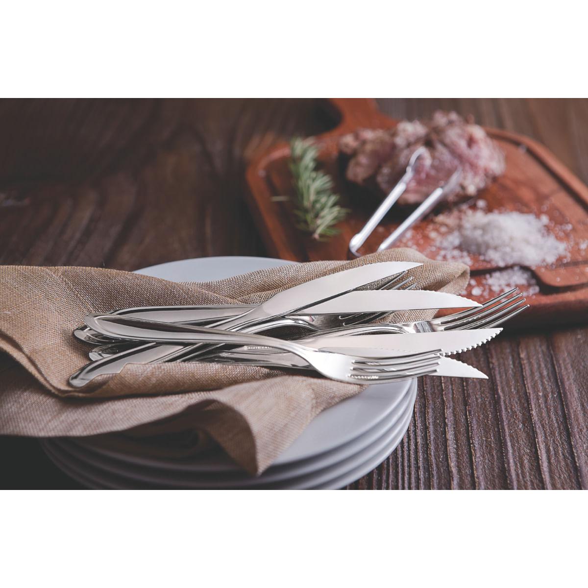 Faqueiro Tramontina Laguna em Aço Inox com Facas para Churrasco 24 Peças