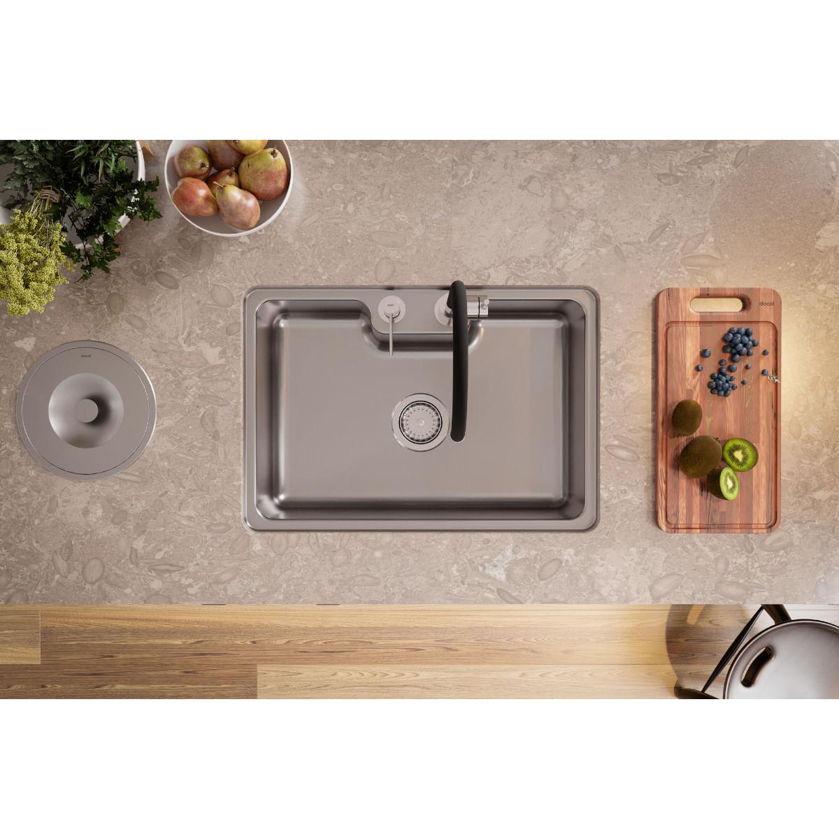 Cuba de Sobrepor ou Embutir Docol Massima 68x48x20 cm em Aço Inox Escovado com Válvula
