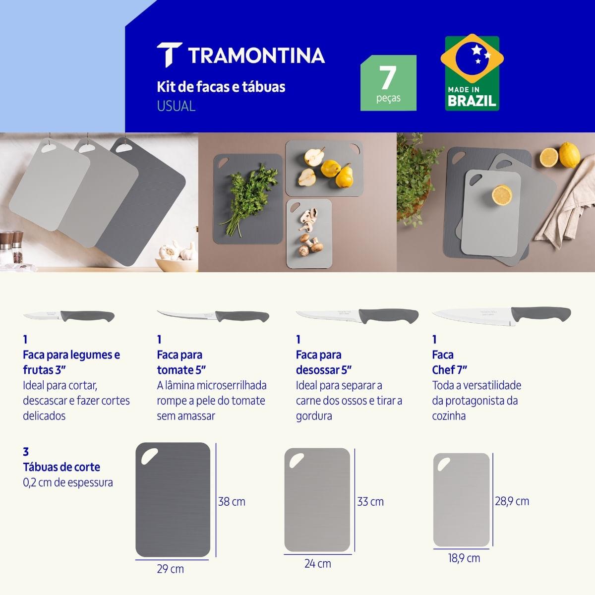 Jogo de Facas Tramontina Usual em Aço Inox e Polipropileno Cinza 7 Peças