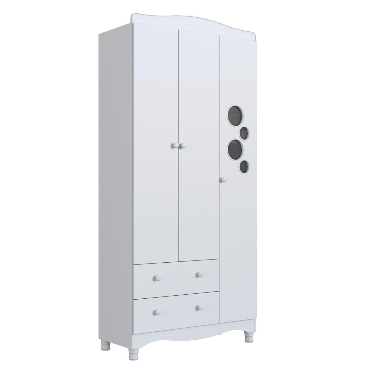Guarda Roupas Infantil 3 Portas e 2 Gavetas 91x40x198 cm Branco Completa Móveis