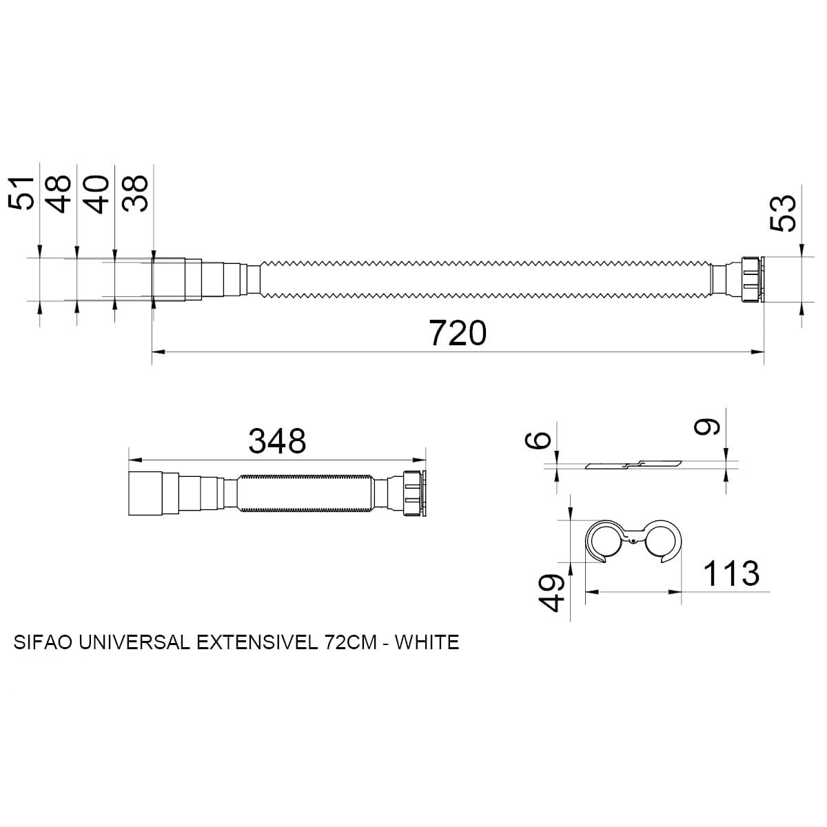 Sifão Extensível Universal 72 cm Docol