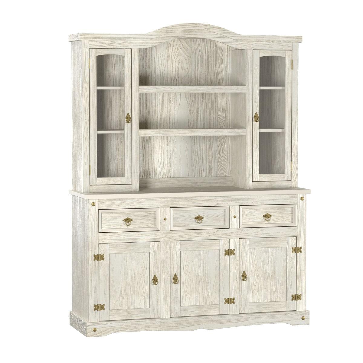 Cristaleira em Madeira 5 Portas 3 Gavetas 153 x 196 cm Patina Branca Elliottiis