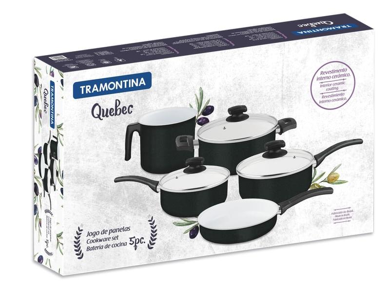 Jogo de Panelas com Revestimento Cerâmico 5 Peças Preto Quebec Tramontina 20799055