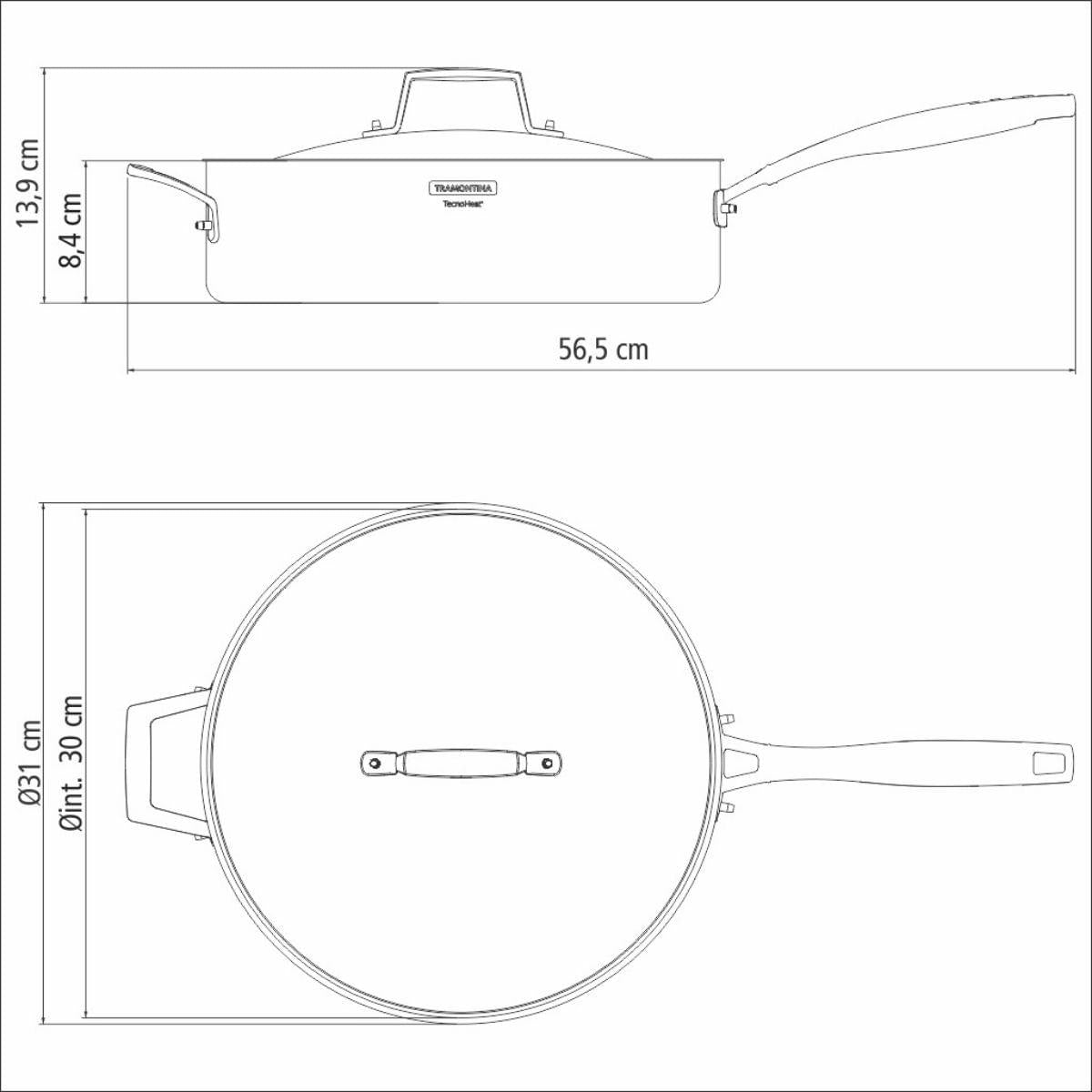 Frigideira Tramontina Grano Aço Inox com Tampa 30 cm 5,6 L