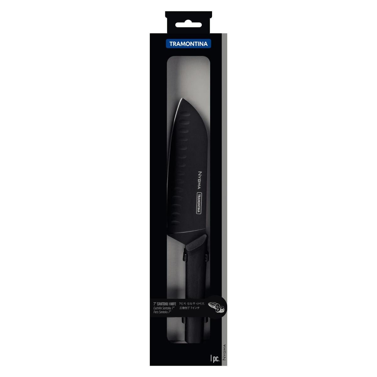 Faca Santoku Tramontina Nygma em Aço Inox e Polipropileno Preto 7"
