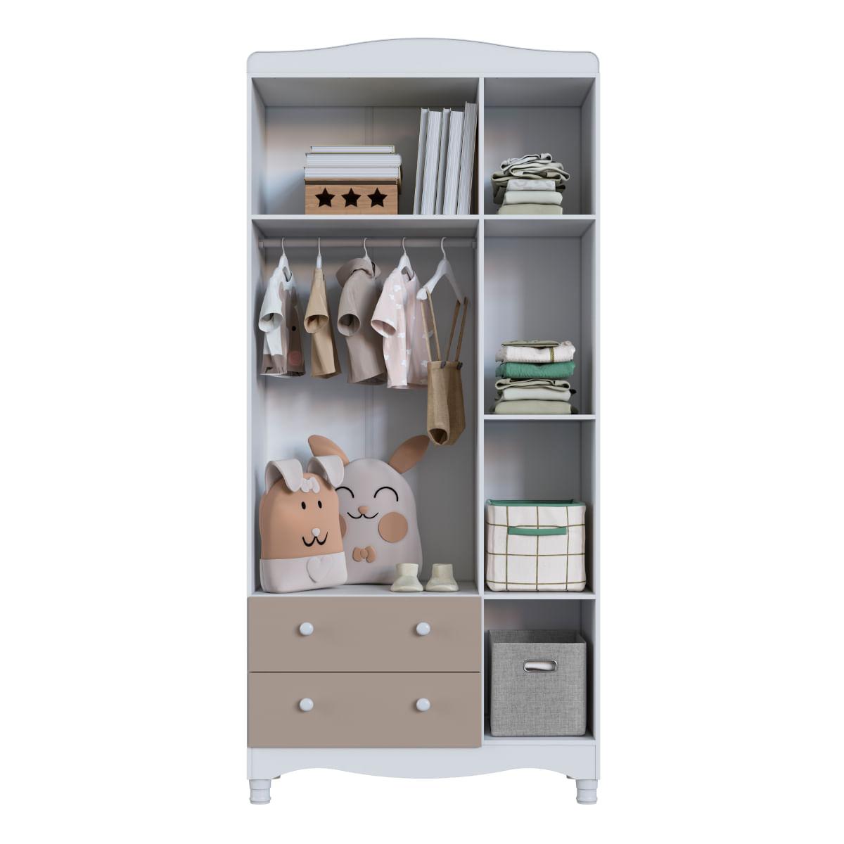 Guarda Roupas Infantil 3 Portas e 2 Gavetas 91x40x198 cm Branco e Cinnamon Completa Móveis