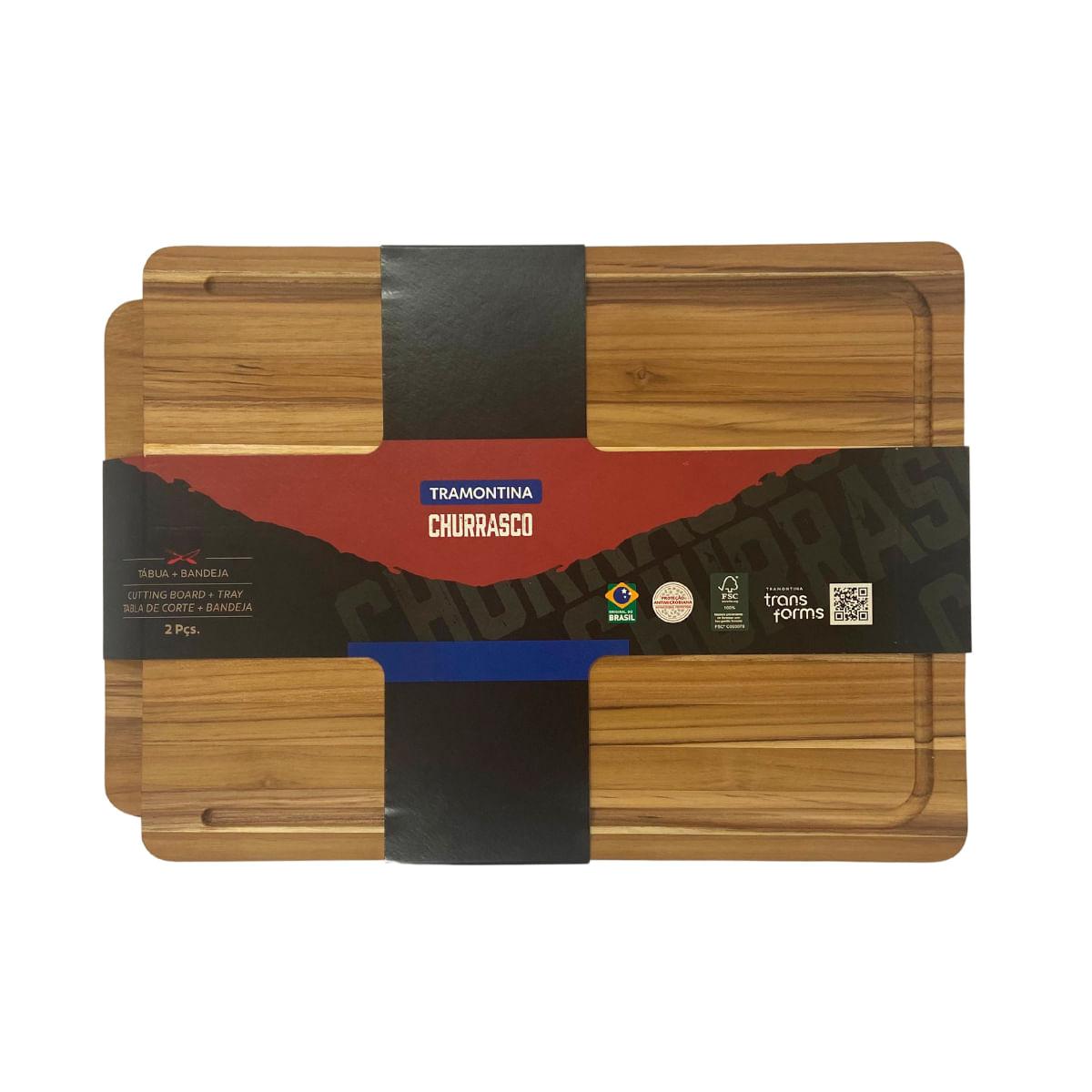 Kit Tábua e Bandeja para Churrasco Tramontina em Madeira Teca