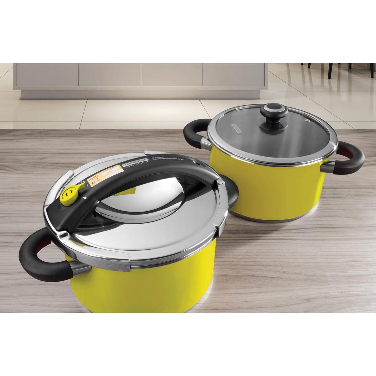 Panela de Pressão Tramontina Amarela em Aço Inox Fundo Triplo 24 cm 6 Litros 62518248