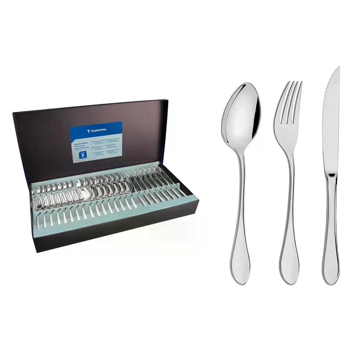 Faqueiro Tramontina Italy Aço Inox 48 Peças com Facas para Churrasco