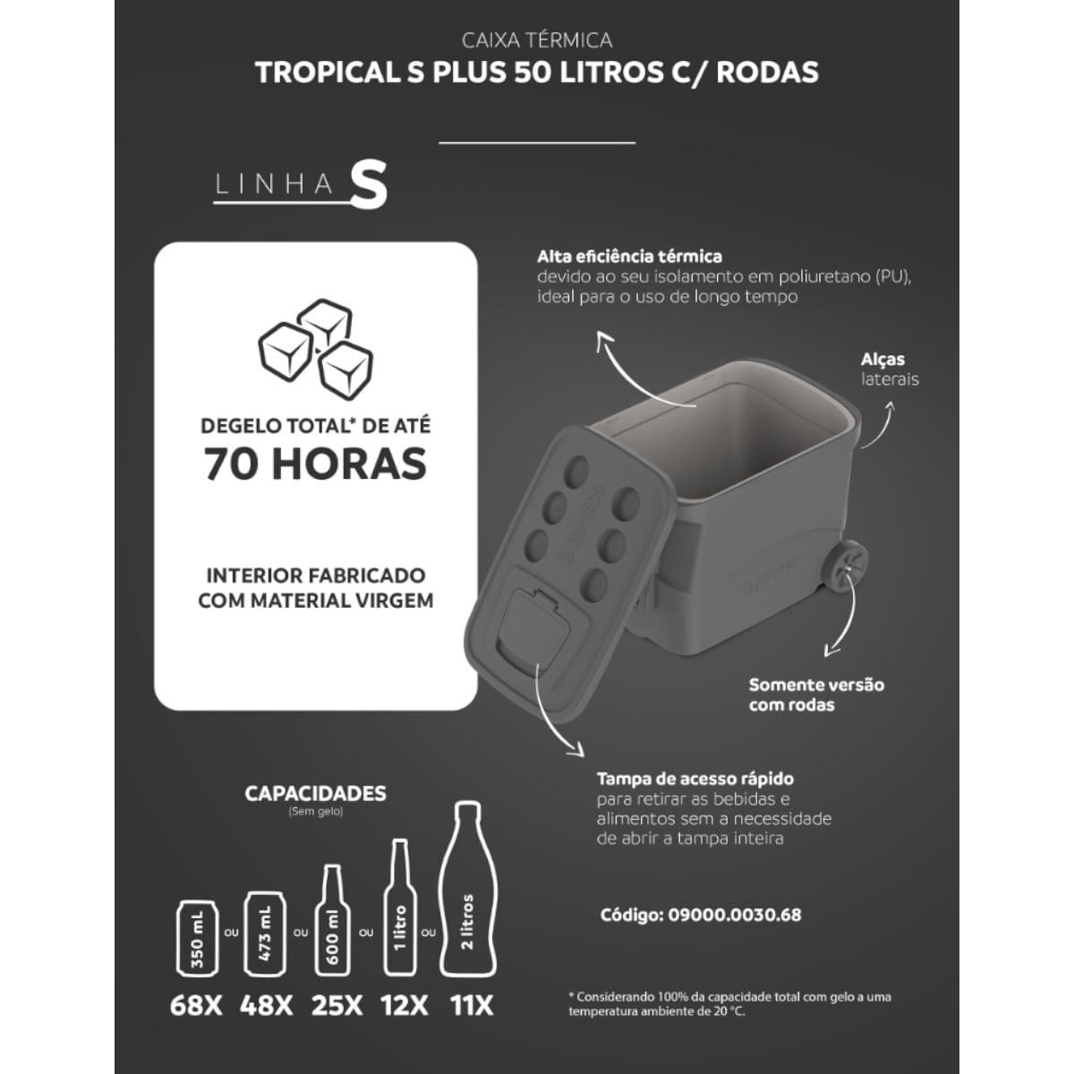 Caixa Térmica Tropical S Plus 50L com Rodas Cinza Soprano