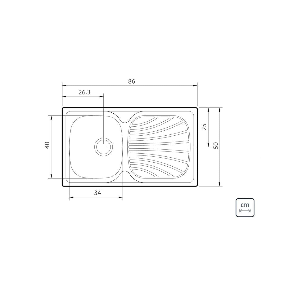 Cuba de Sobrepor Tramontina Alpha 34 R em Aço Inox Pré Polido 86 x 50 cm Perfecta com Válvula