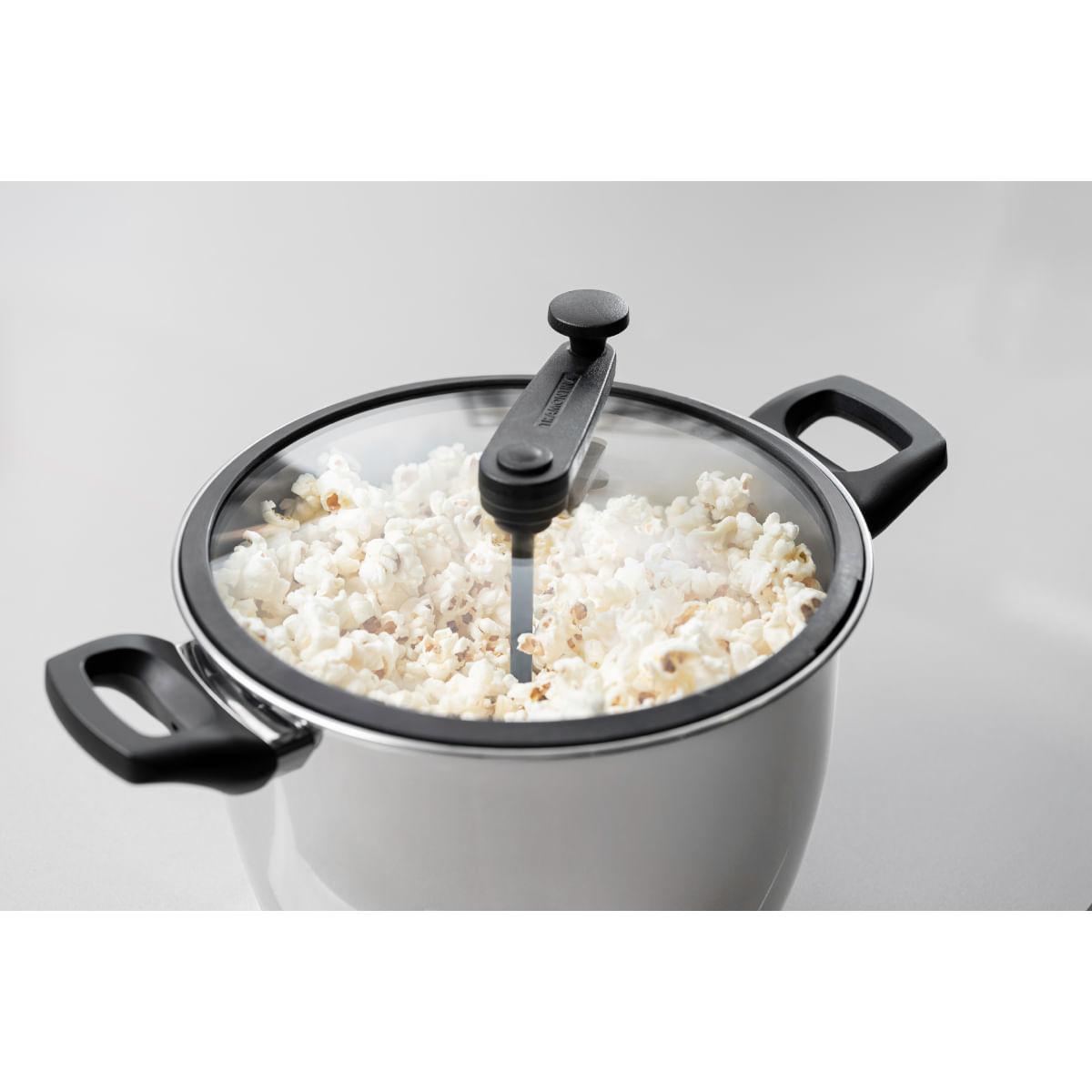 Pipoqueira Tramontina Allegra Aço Inox Indução 22cm 5,6 Litros Tampa de Vidro