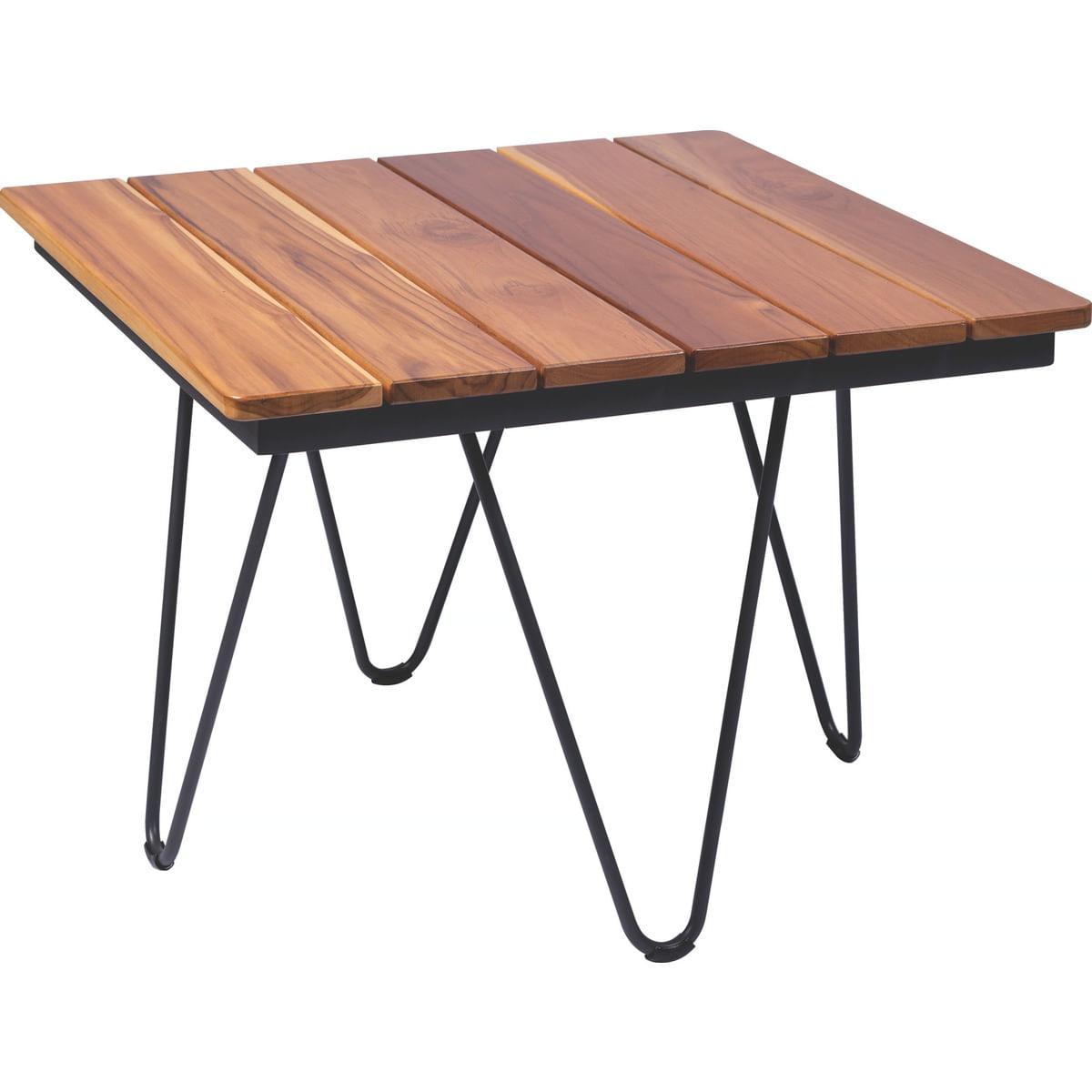 Mesa Lateral Quadrada 62 x 62 x 45 cm Tramontina Tarsila em Madeira Teca com Estrutura em Aço Carbono e Acabamento Ecoclear Grafite