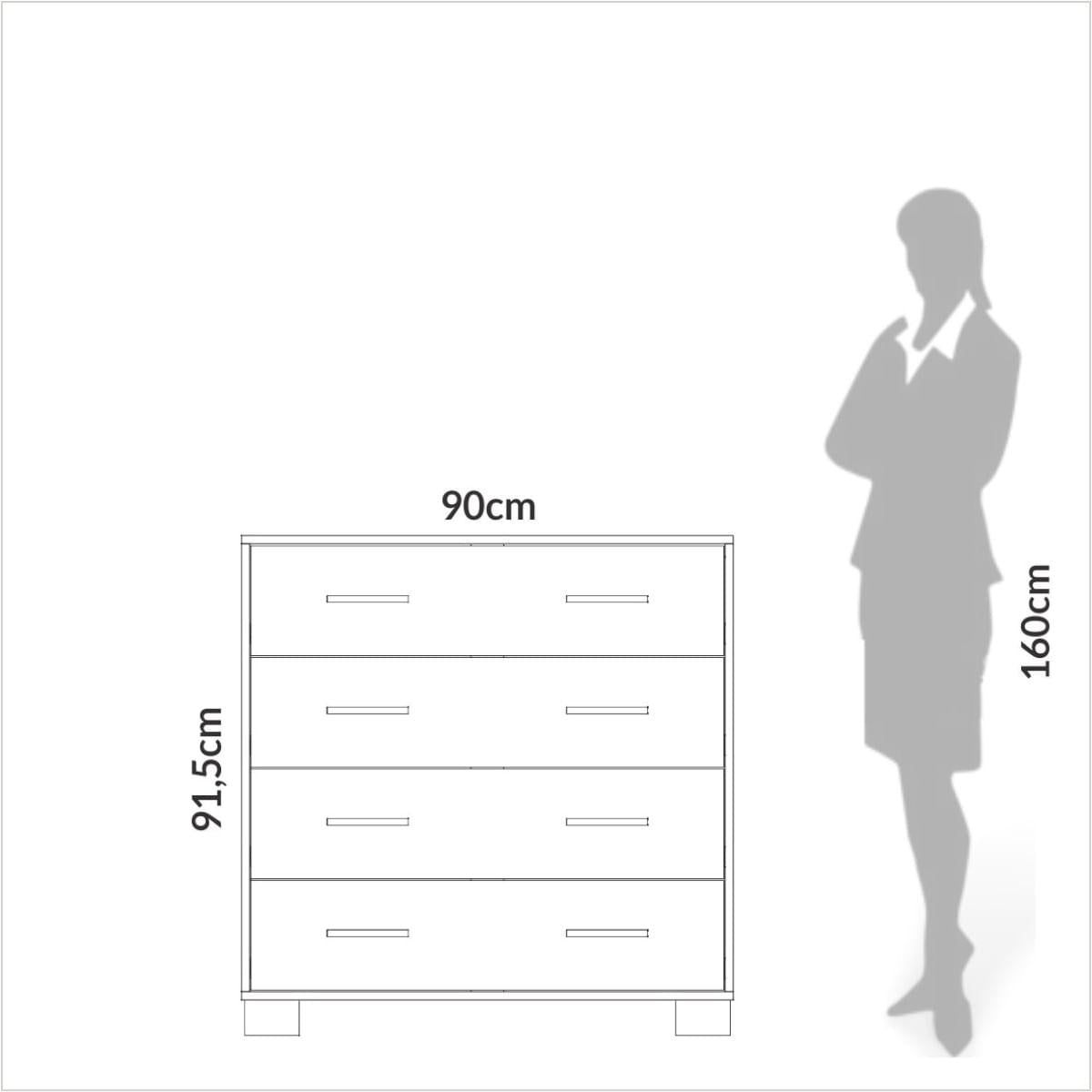 Gaveteiro Cômoda 4 Gavetas em MDF W344 Freijó Off White 90 cm Dalla Costa