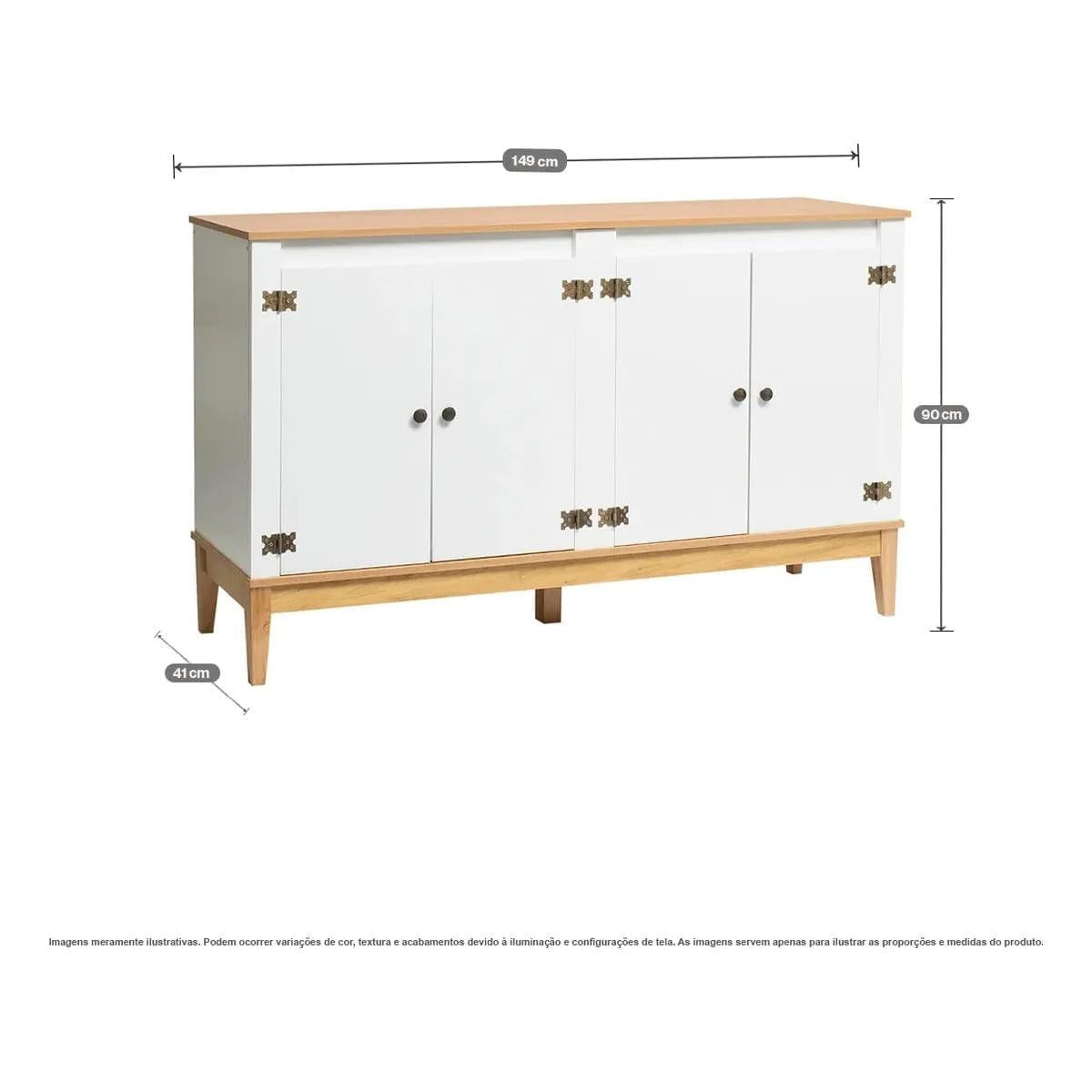 Aparador Colonial 149cm Mel Branco 4 Portas Movelbento